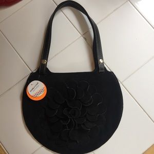 NWT Black Leather Flora Design Shoulder bag Mariela Calve design